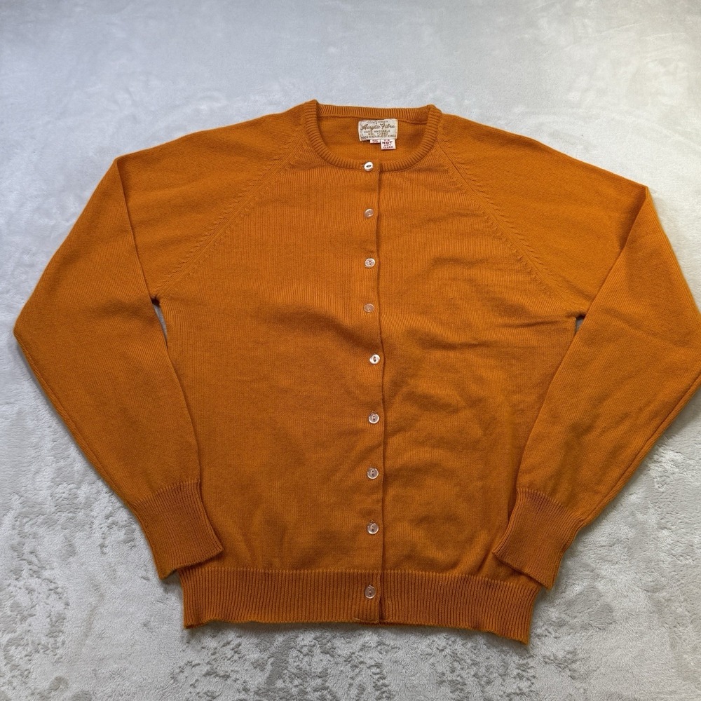 Vintage Acrylic Fibre Small Medium 60s 70s Orange Cardigan Korea Cottagecore